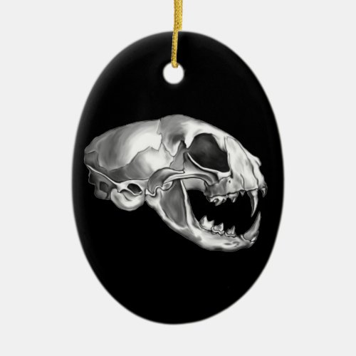 Goth Dead Cat Skull Silver Feline Skeleton Ceramic Ornament