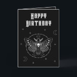 Goth Deaths Head Hawk Moth Birthday Card<br><div class="desc">Black and white Goth themed birthday card with a Deaths Head Hawk Moth and celestial moons and stars. All text on the front and inside is fully editable to add your own names and messages</div>