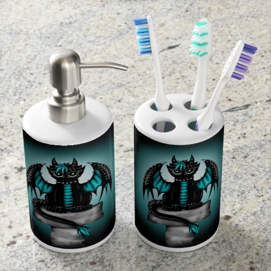 Goth Dragon Soap Dispenser And Toothbrush Holder (Front)