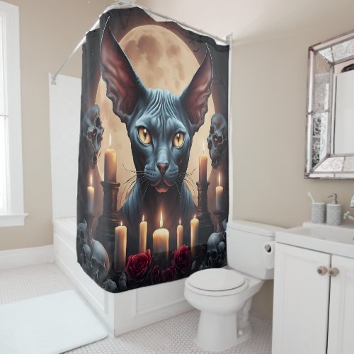 Goth Elf Sphynx Cat Shower Curtain Occult Gothic