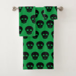 Goth Emerald Forest Dark Green Black Skull Pattern Bath Towel Set at Zazzle