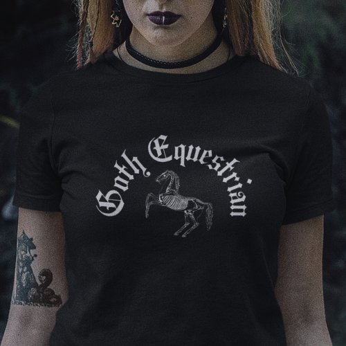 Goth Equestrian Black Skeleton Horse Riding T_Shirt