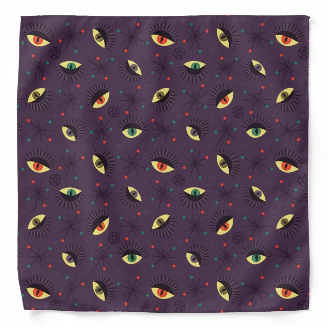 Goth Eyes Witchy Purple Pattern Occult Bandana (Front)
