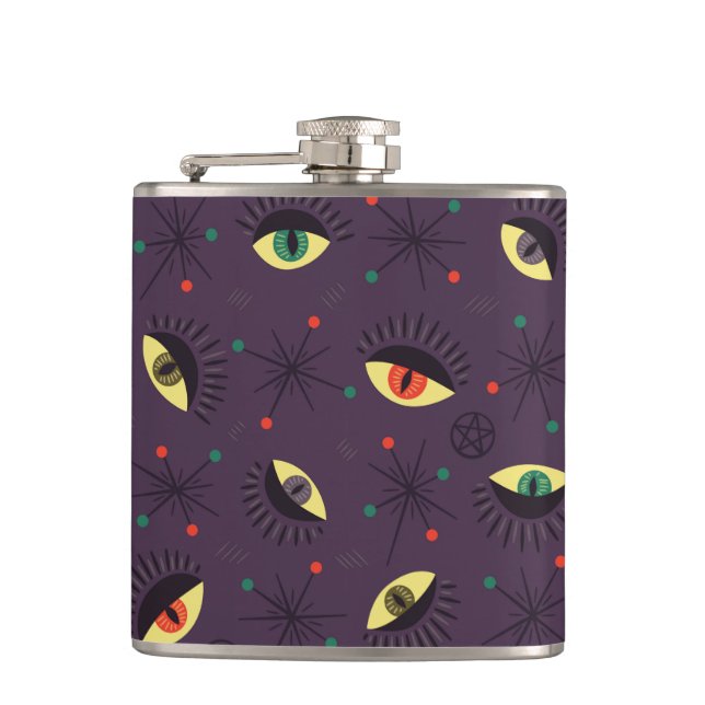 Goth Eyes Witchy Purple Pattern Occult Flask (Front)