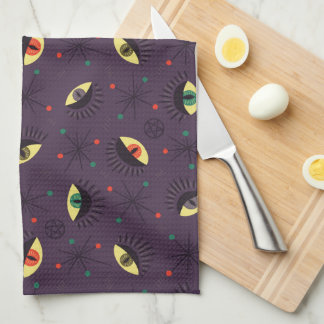 Goth Eyes Witchy Purple Pattern Occult Kitchen Towel