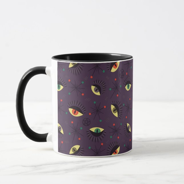 Goth Eyes Witchy Purple Pattern Occult Mug (Left)