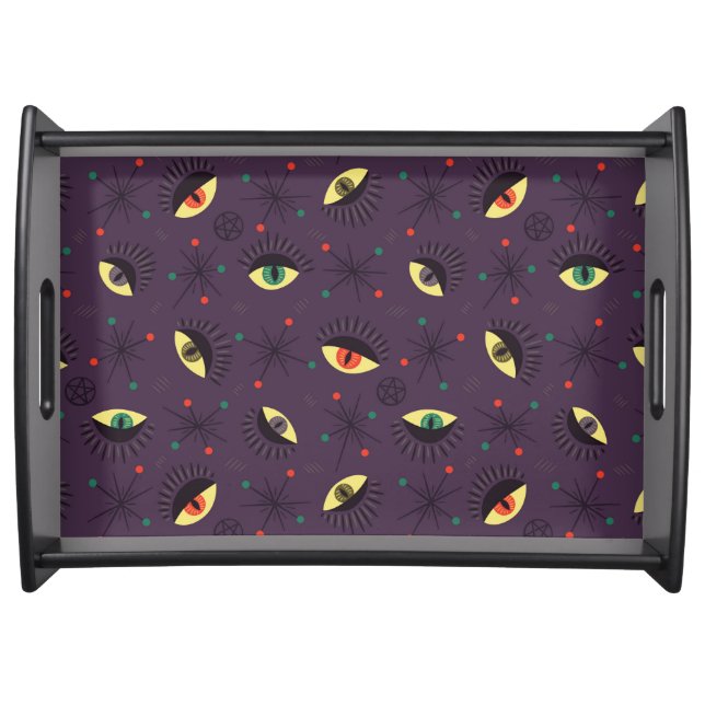 Goth Eyes Witchy Purple Pattern Occult Serving Tray (Front)