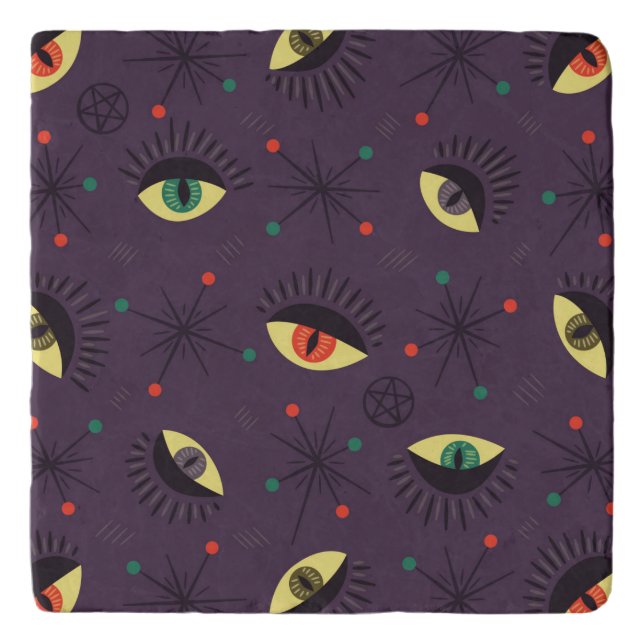 Goth Eyes Witchy Purple Pattern Occult Trivet (Front)