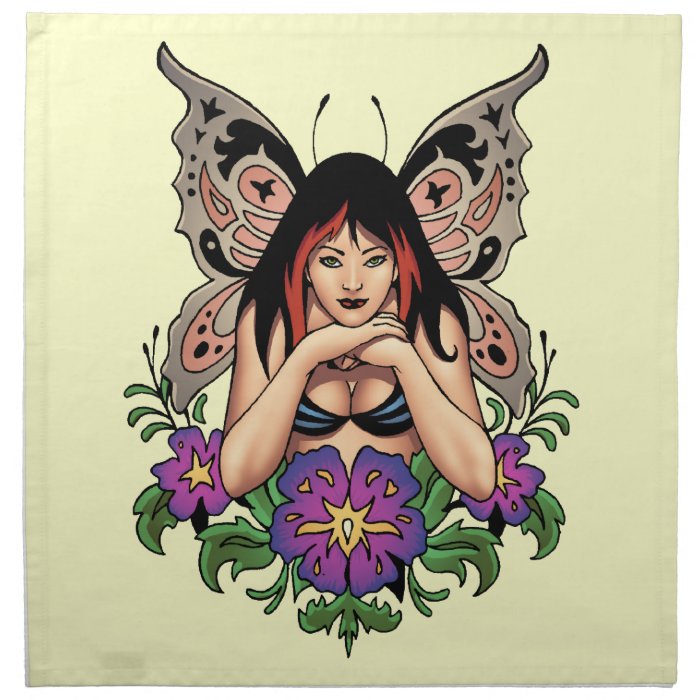 Goth Fairy with Flowers, Butterfly Wings by Al Rio Napkin