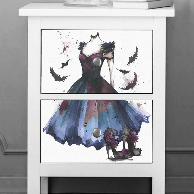 Goth Fashion | Blue Burgundy Dress with High Heels Tissue Paper (Creator Uploaded)