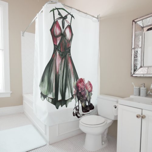 Goth Fashion  Green and Pink Dress with Stilettos Shower Curtain