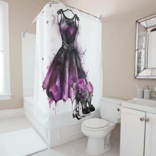 Goth Fashion  Purple Dress with High Heels Splat Shower Curtain