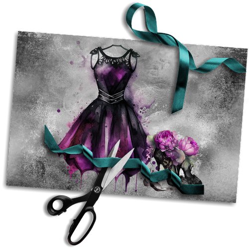 Goth Fashion  Purple Dress with High Heels Splat Tissue Paper