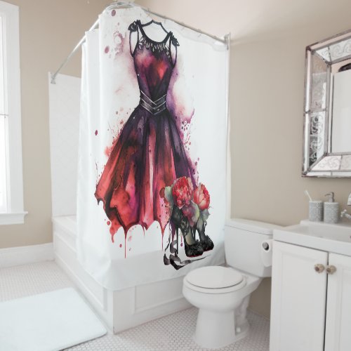 Goth Fashion  Red Dress with High Heels Abstract Shower Curtain