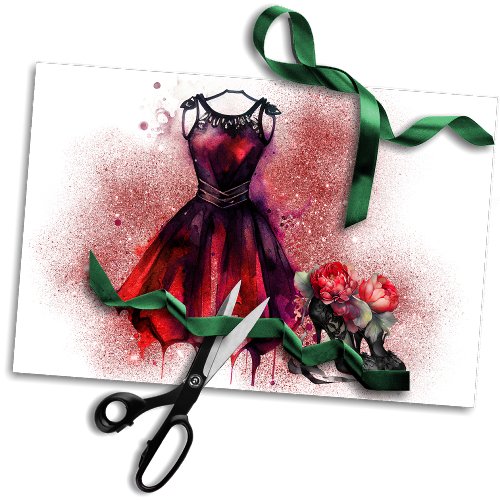 Goth Fashion  Red Dress with High Heels Abstract Tissue Paper