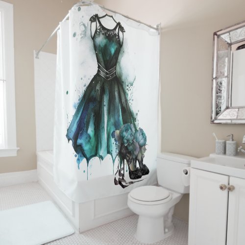 Goth Fashion  Teal Dress with High Heels Abstract Shower Curtain