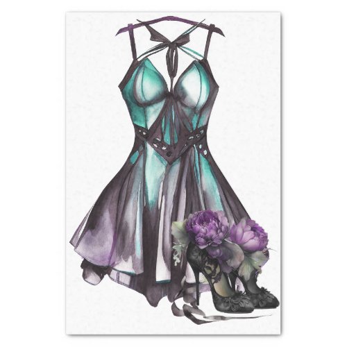 Goth Fashion  Violet and Teal Dress with Heels Tissue Paper