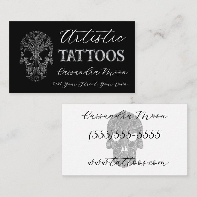 Goth Filigree Skull Tatoo Studio Business Card (Front/Back)