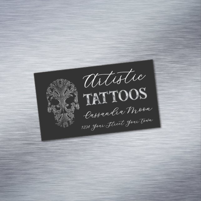 Goth Filigree Skull Tatoo Studio Business Card Magnet (In Situ)