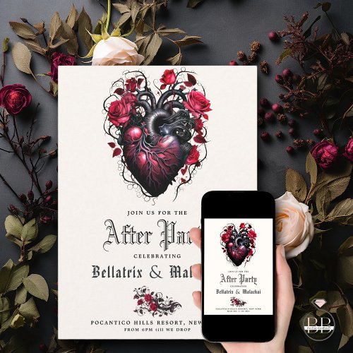 Goth Floral Heart Crimson Cherry After Party  Save The Date