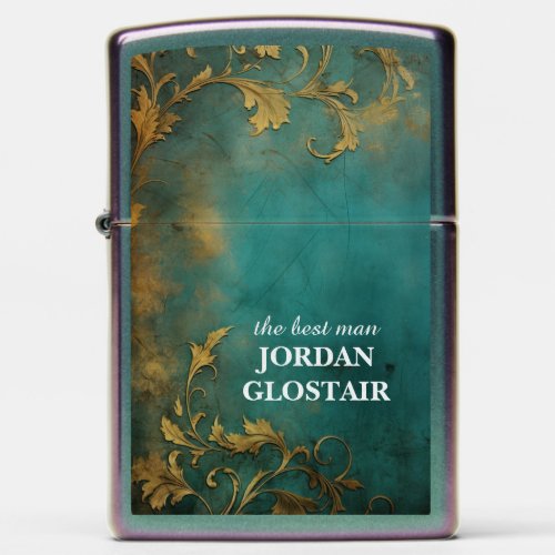 Goth Floral teal And Gold Best Man  Zippo Lighter
