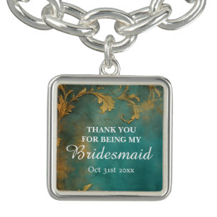 Goth Floral teal And Gold Bridesmaid Bracelet