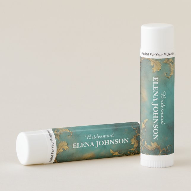 Goth Floral teal And Gold Bridesmaid Lip Balm (Front)