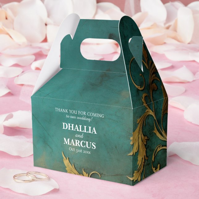 Goth Floral Teal And Gold Favor Boxes (Wedding)