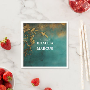 Goth Floral Teal And Gold Napkins