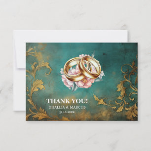 Goth Floral teal And Gold Thank You Card