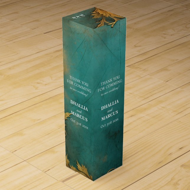 Goth Floral Teal And Gold Wine Box (Front)