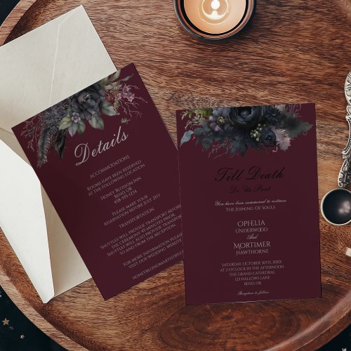 Goth Floral Till Death Formal Wedding Details And Invitation