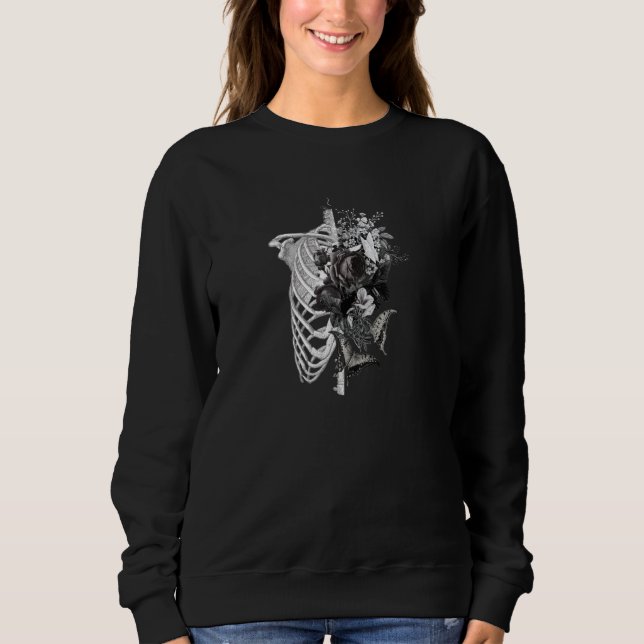 Goth Flower And Bones Ribcage Roses Art Pul Sweatshirt (Front)