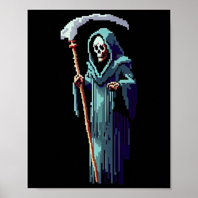 Goth Gamer 8 Bit Pixel Art Video Game Grim Reaper  Poster (Front)