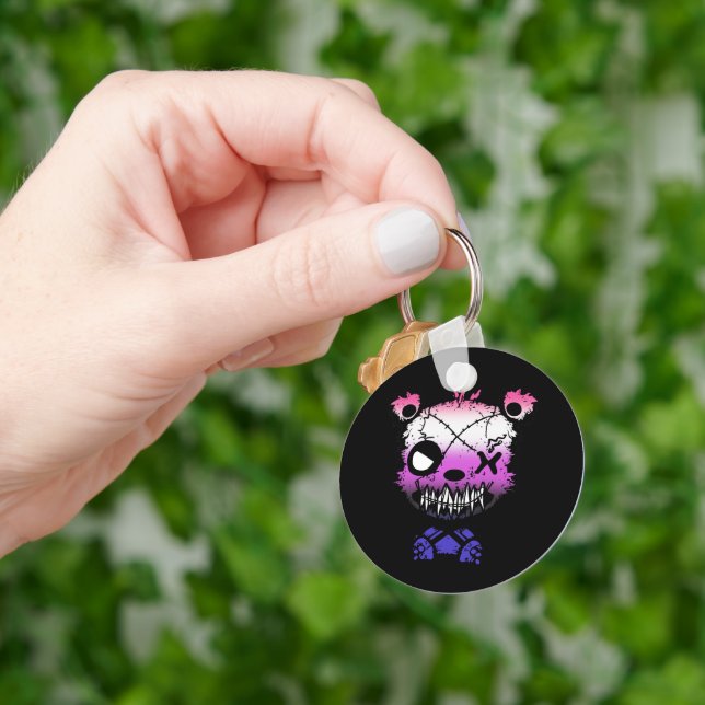 Goth Genderfluid Pride Flag Colored Bear Keychain (Hand)