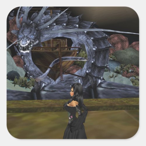 Goth Girl And Gray Dragon Stickers