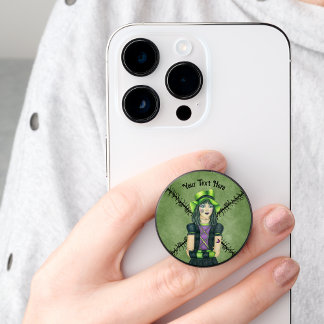 Goth Girl Black Hair Tattoos Spooky Barbed Branch PopSocket