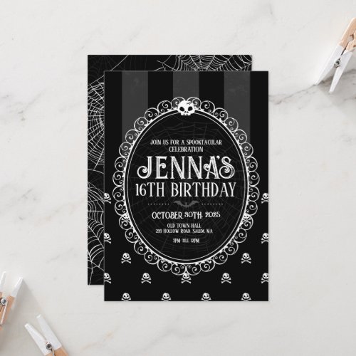 Goth Girl Black  White Skull Party Invitation