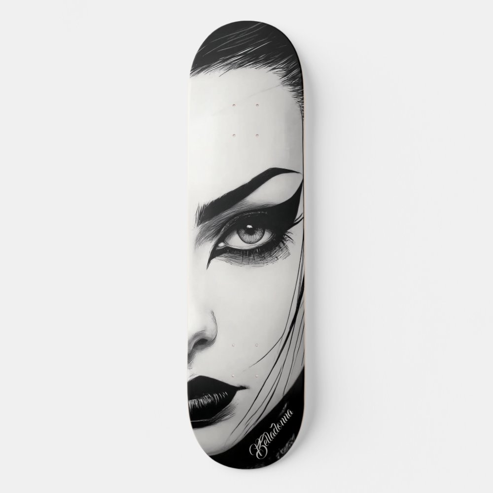 Goth girl bold ink drawing skateboard