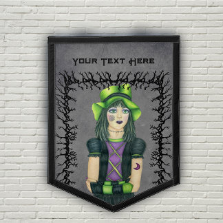 Goth Girl Green Hat Barbed Black Branches Grey Pennant