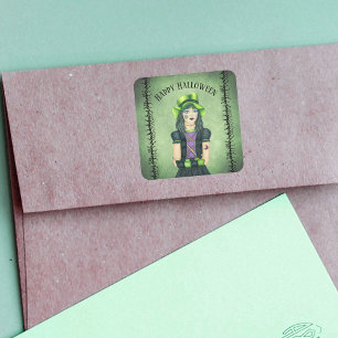 Goth Girl Green Hat Pretty Eyes Barbed Branches Square Sticker