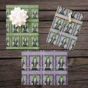Goth Girl Green Hat Tattoos in Barbed Branch Frame Wrapping Paper Sheets