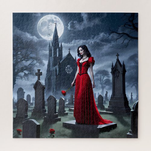 Goth girl in a flowing red dress _ Jigsaw Puzzle 