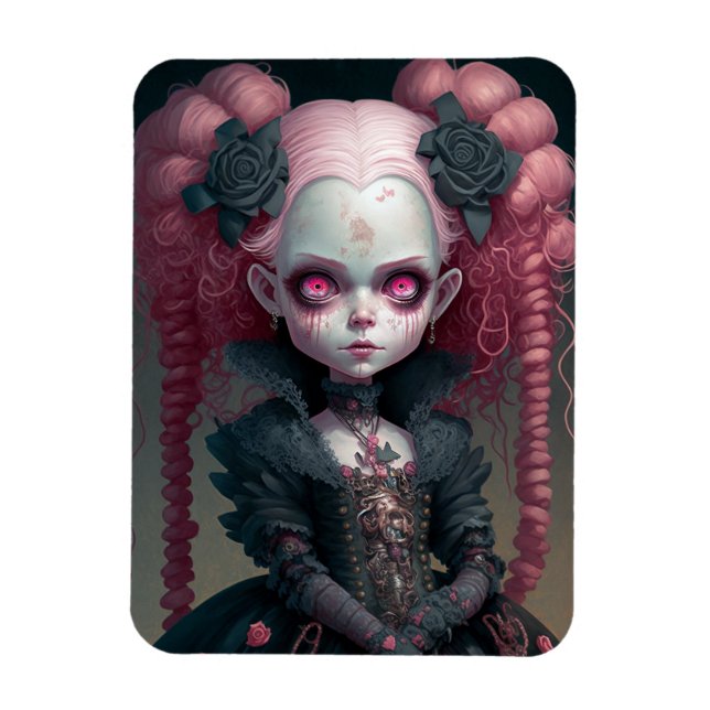 Goth Girl Pink Black Creepy Cute Magnet (Vertical)