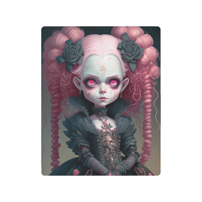 Goth Girl Pink Black Creepy Cute Metal Print (Front)