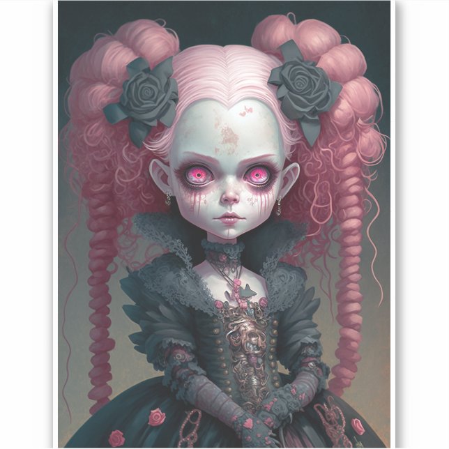Goth Girl Pink Black Creepy Cute Sticker (Front)