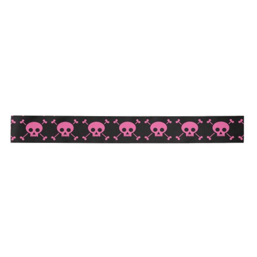 Goth Girl Pink Black Skulls Pattern Cool Satin Ribbon