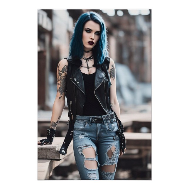 Goth Girl posing with Railroad Tracks Poster (Front)
