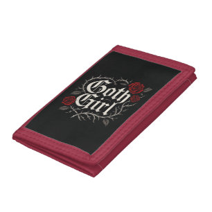 Goth Girl Red Rose Floral Victorian Typography Tri-fold Wallet