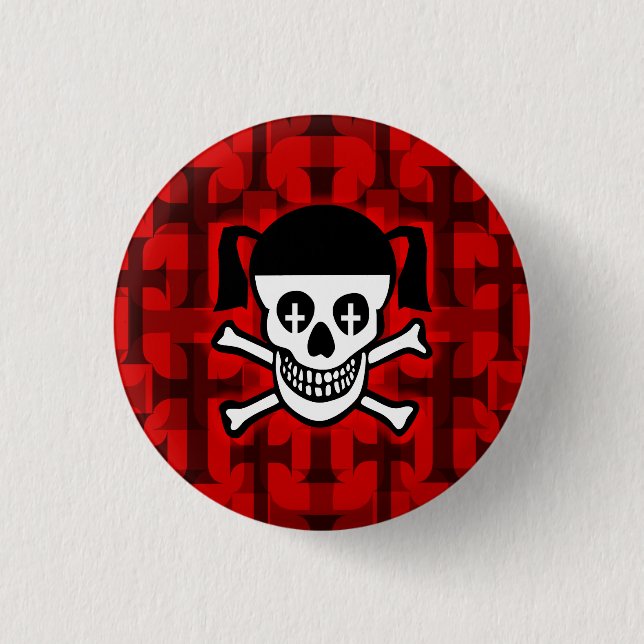 Goth Girl Skull & Crosses Button (Front)